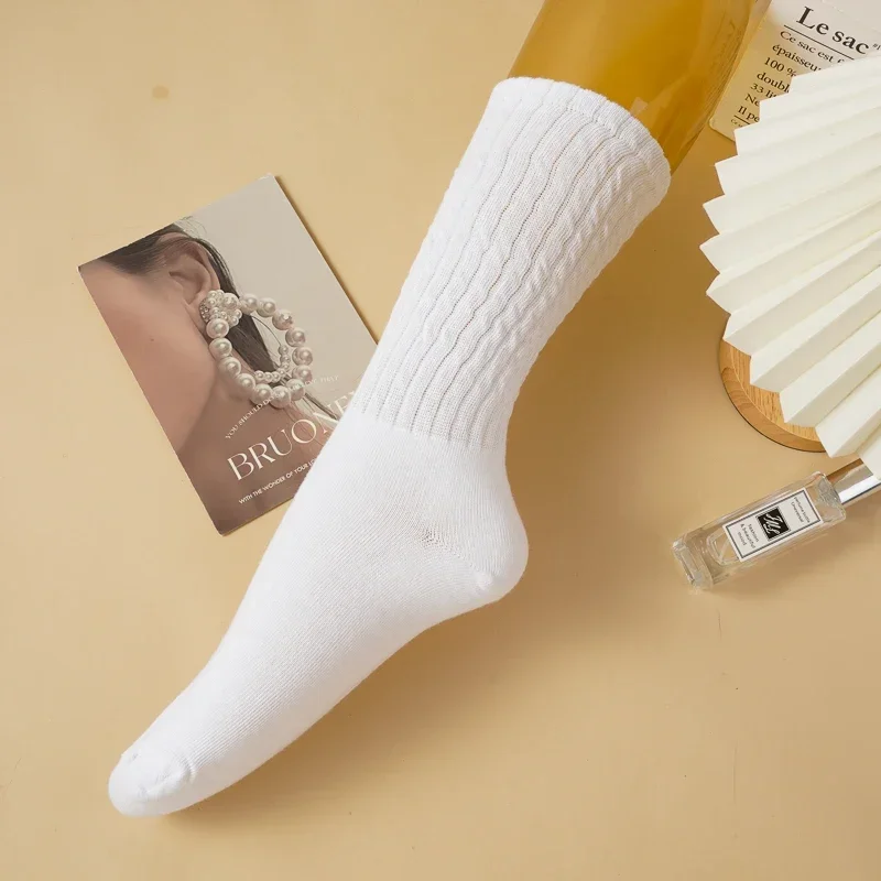 3 Pairs Autumn and Winter Women's Thickened Extra Long Warm Mid-calf Socks Solid Color Korean Ins Knitted Calf Socks