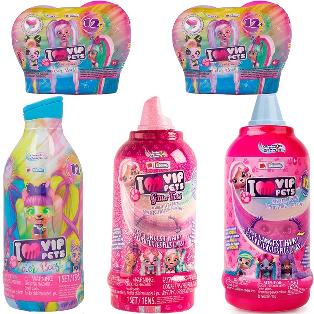 Original I Love VIP Pets Mini Fans Color Boost Suprise Hair Reveal Doll Glitter Twist Puppy Doll Children Birthday Gift Girl Toy 1