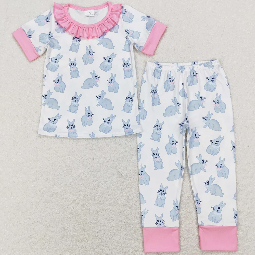 Boutique Kids Sibling Pajamas Bunny Print Cute Easter Baby Girls Pajamas Match Infant Baby Romper Cute Boys Sleepwear Nightwear