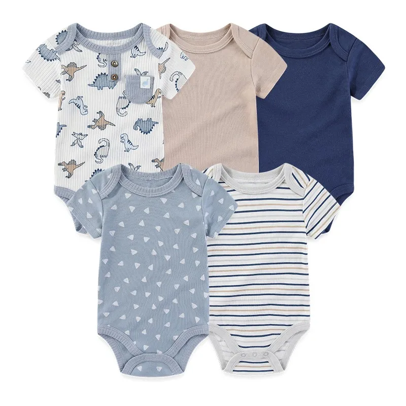 5 Pcs/Lot Four Seasons Fashion Cartoon Short Sleeve Baby Boy Girl Bodysuits Soft Newborn Onesies Clothes 2