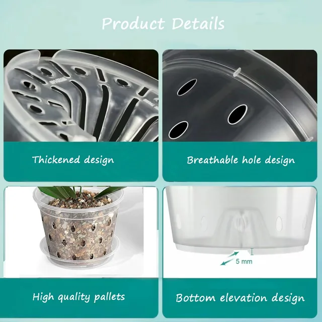 5Pcs 11/12.5/14/15/17cm Planter Pots with Side Holes Orchid Flowerpot with Trays Breathable Transparent Plastic  Flowerpot 5