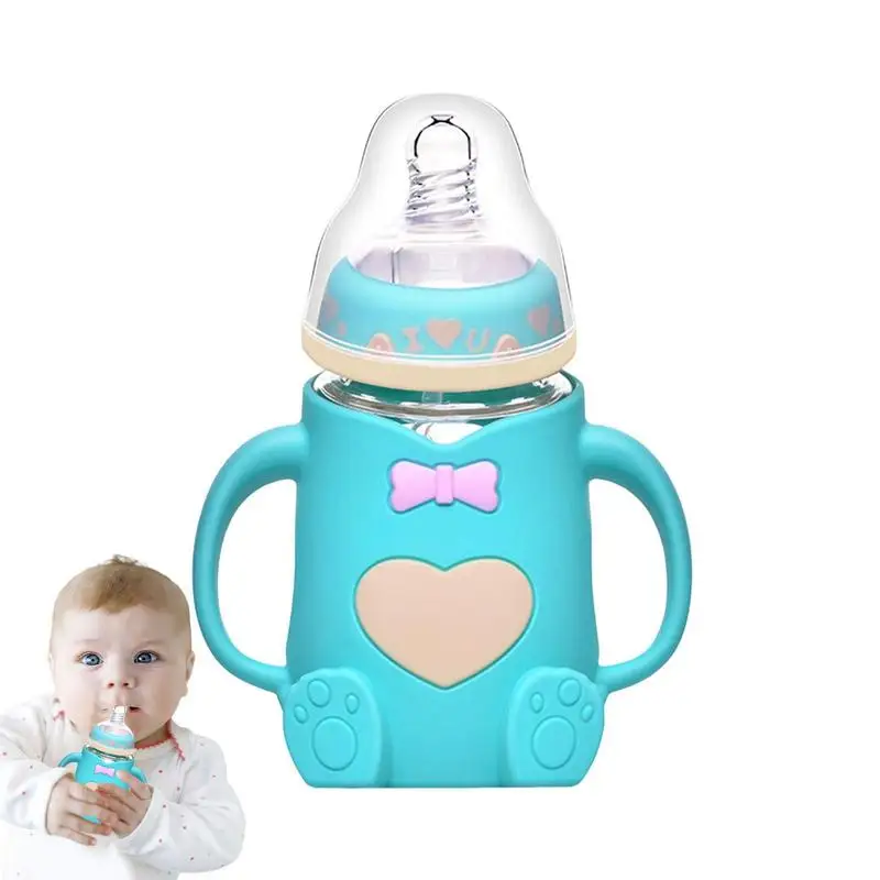 Baby Glass Bottle With Natural Response Nipple Silicone Protective Sleeve For Breastfeeding Babies Training Feeding Accessories