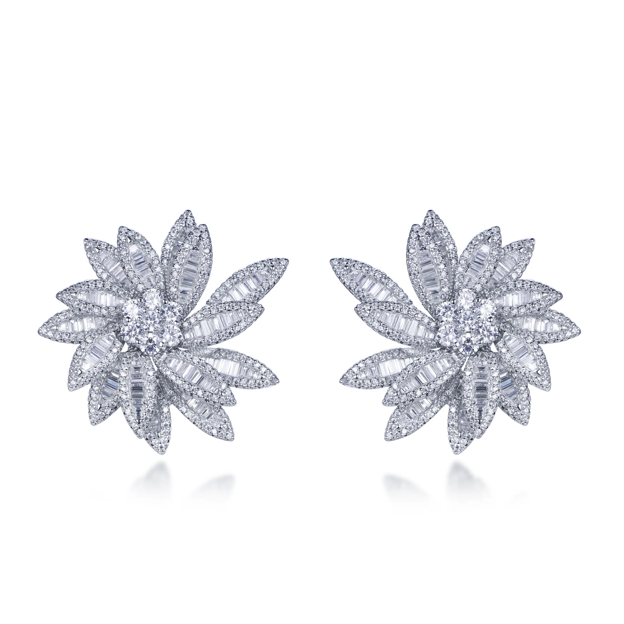 

Gold Plated Sterling Silver 925 CZ Flower Diamond Earrings Women's Luxury High Glamour Jewellery Wholesale Free Shipping