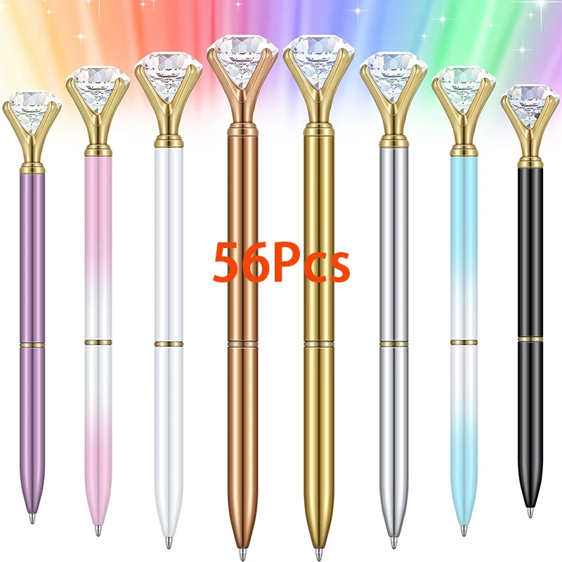 

56Pcs LED Diamond Pen Light Up Diamond Ballpoint Pen Bling Rhinestone Metal Pen Crystal Black Ink Pens