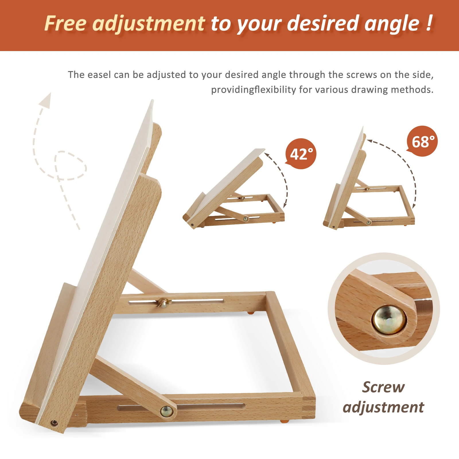 Art Easel Large Drawing Board Solid Wood Tabletop Painting Holder Adjustable Angle Folding Drawing and Sketching