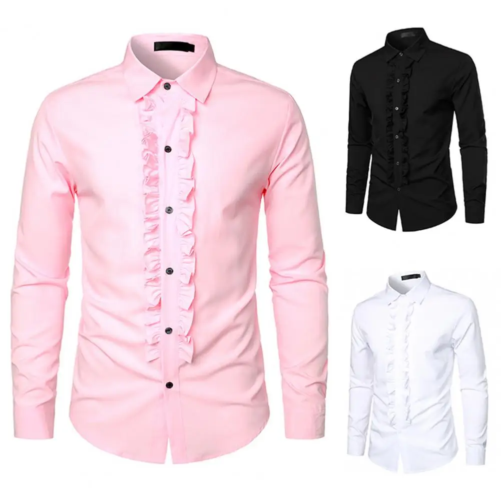 Gothic Glamor Shirt Retro Medieval Royal Style Men's Shirt with Ruffle Patchwork Lapel Collar Slim Fit Long Sleeve Formal Top