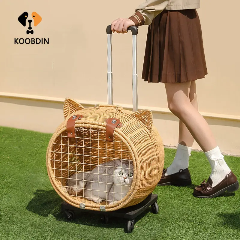 Cat Portable Bag Pet Outgoing Trolley Case Vine Weaving 13KG Cat and Dog Bag High Beauty Outdoor Travel KOOBDIN