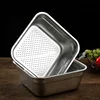 Stainless Steel Vegetable Fruit Drain Storage Tray Thicken Square Serving Salad Mixing Bowl Home Kitchen Filter Plates Container 2