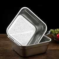 Stainless Steel Vegetable Fruit Drain Storage Tray Thicken Square Serving Salad Mixing Bowl Home Kitchen Filter Plates Container 2