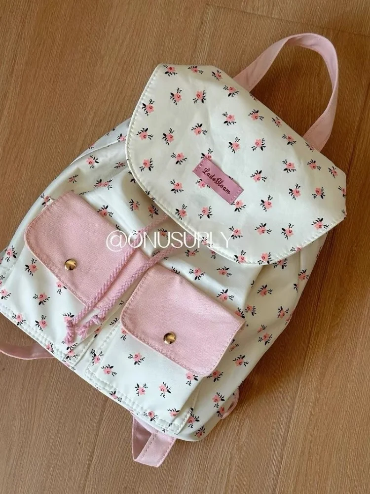 Sweet Flower Handbag Drawstring Pockter Backpack Casual Big Capacity Schoolbag  Student Leisure Travel Backpack