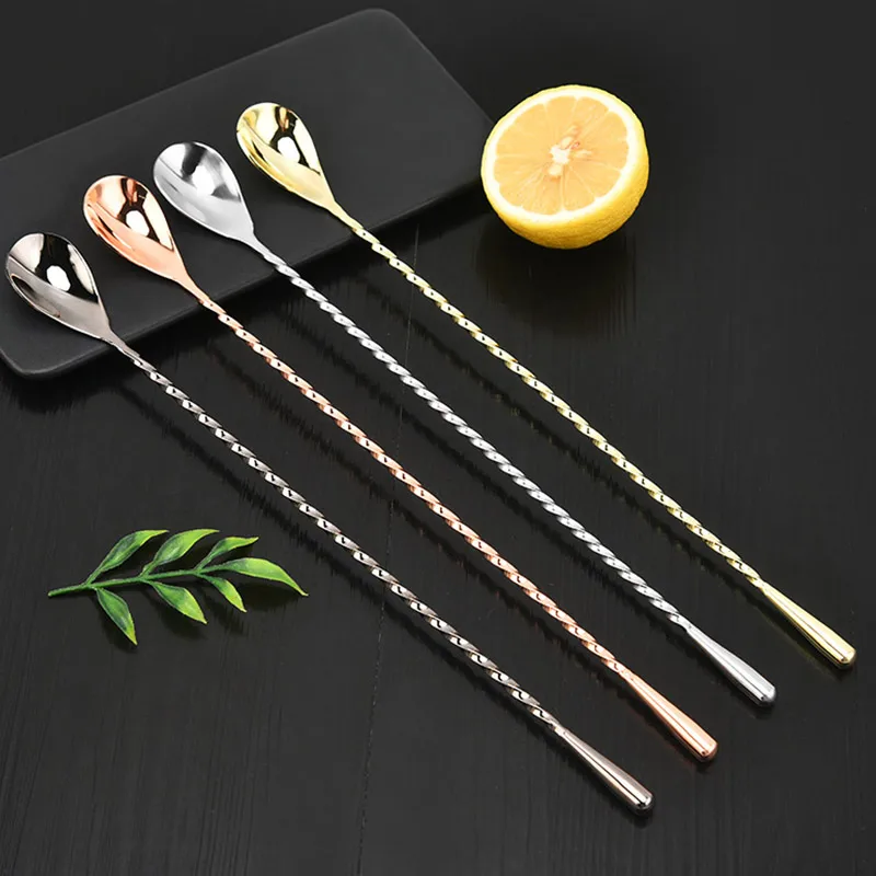 30/40cm Mixing Cocktail Spoon 30/40cm Bar Teadrop Spoon Stir Spiral Pattern Stainless Steel Bartender Tools Bar Tool