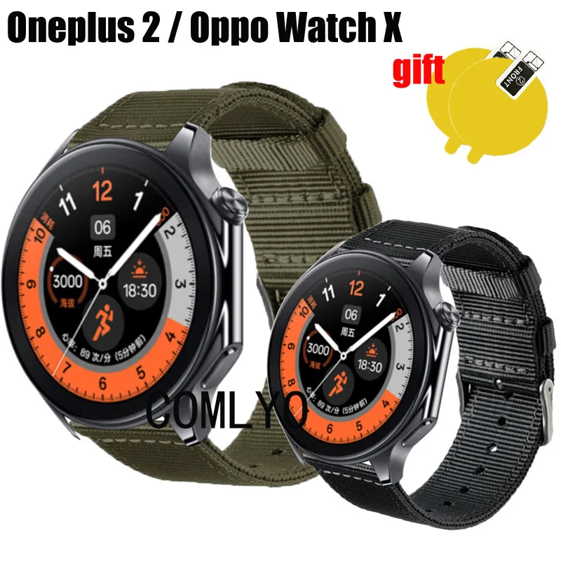 3 In1 Per Oneplus Watch 2 / Oppo Watch X Strap Band Nylon Canva Donna Uomo Protezione Dello Schermo Della Cintura
