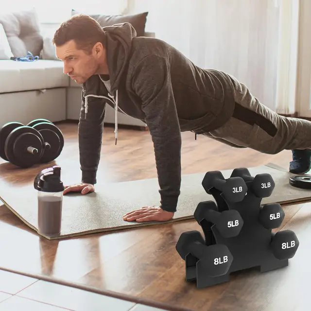 Dumbbell Set with Stand Coated Hand Weights Home Gym Equipment Black