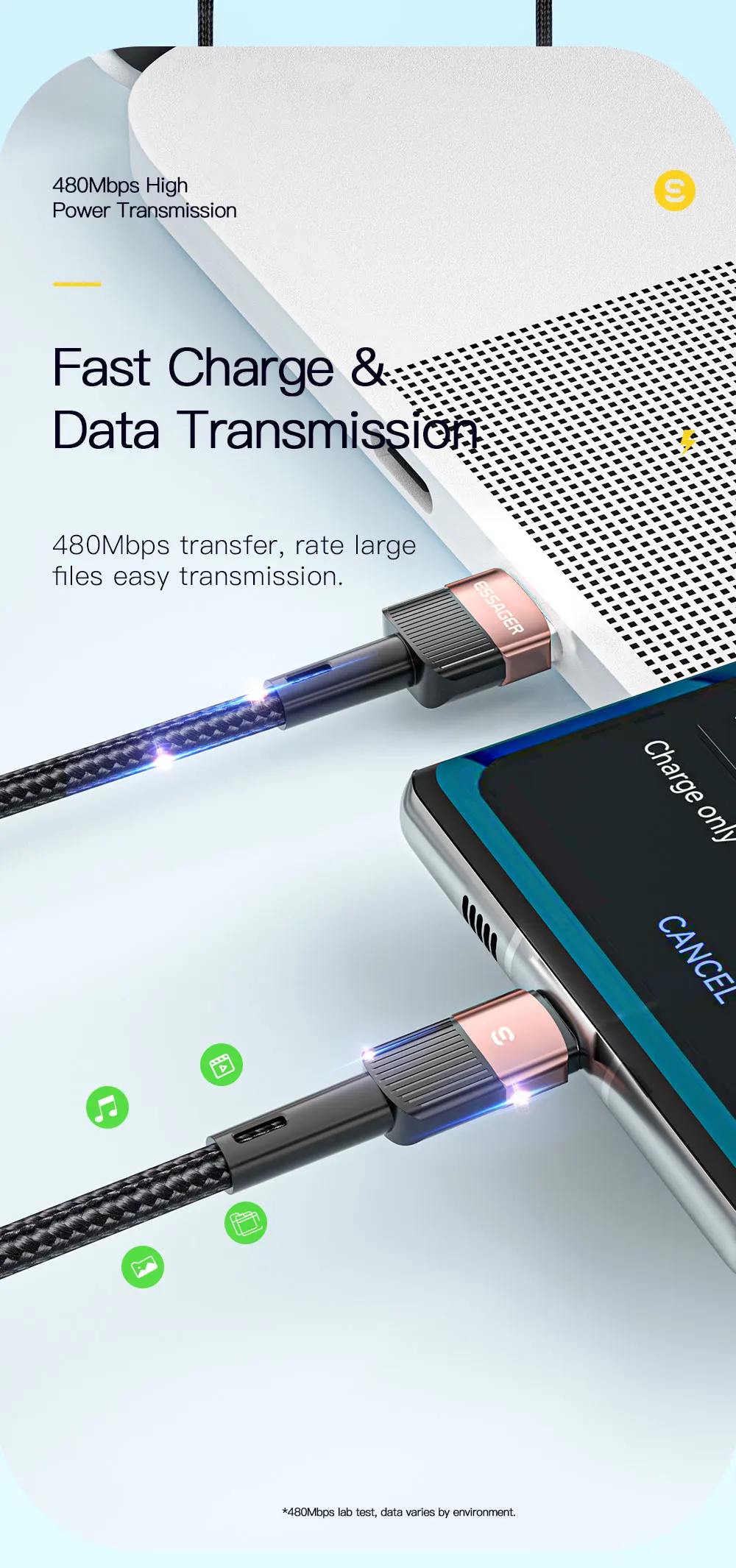 Essager 6A Type C شحن سريع لهاتف هاواوي P40 Pro P30 66W سلك شاحن بيانات لهاتف S21 Ultra S20 Poco