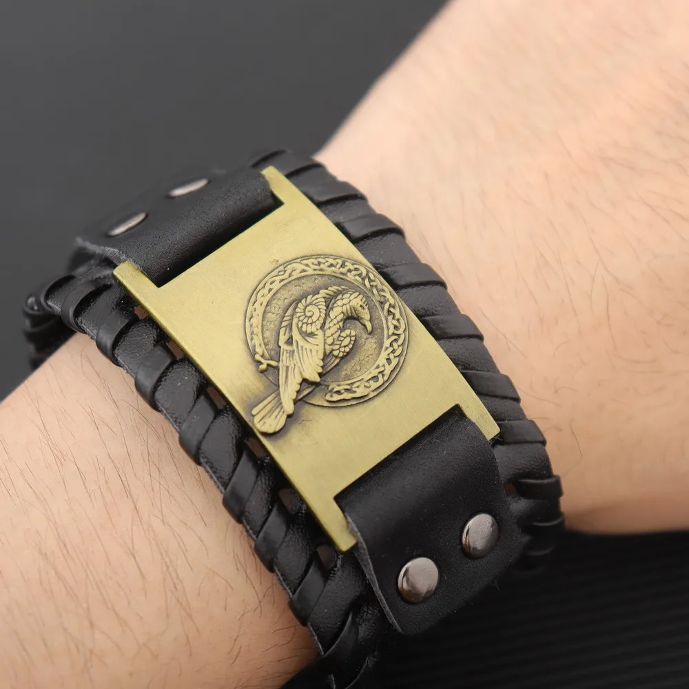 Bracelet Homme Cuir Tissé Avec Pendentif Hache Viking - Style Celte - Neuf Avec étiquettes