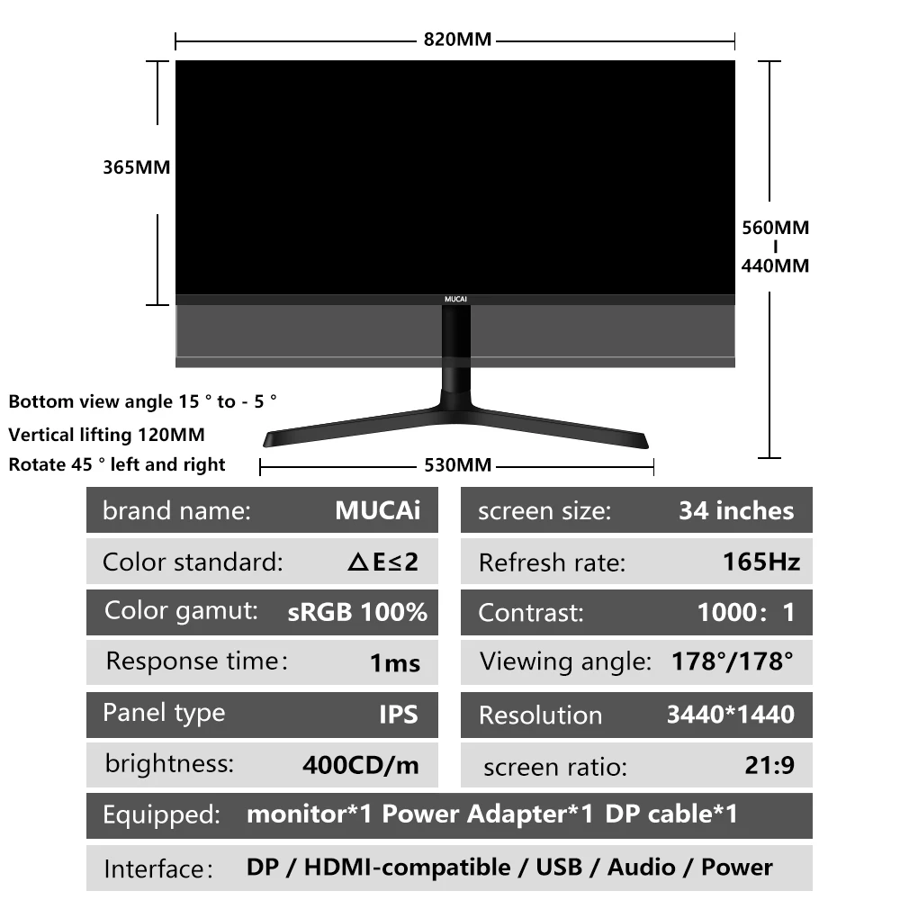 MUCAI 29 Gaming Monitor Quasi-2K 120Hz WFHD Wide Display 21:9 IPS Des –  GADGIGEAR