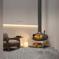 เตาผิงทรงยูเอฟโอแบบแขวน ดีไซน์ยุโรป เตาผิงจำลองเปลวไฟ ของตกแต่งบ้านหรูหรา เตาทำความร้อนสำหรับวิลล่า พร้อมปล่องไฟ 4