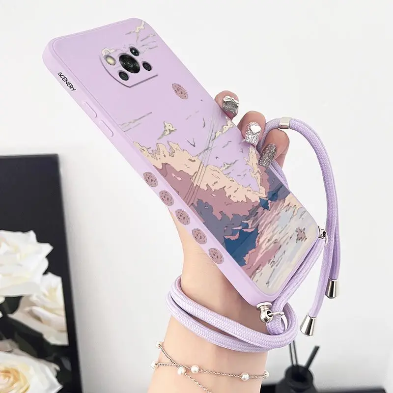 

Anime Scenery Crossbody Lanyard Silicone Phone Case For Xiaomi Poco M5 M4 Pro F4 X4 GT F4 GT X4 X3 M3 X3 NFC X3 Pro C40 Cover