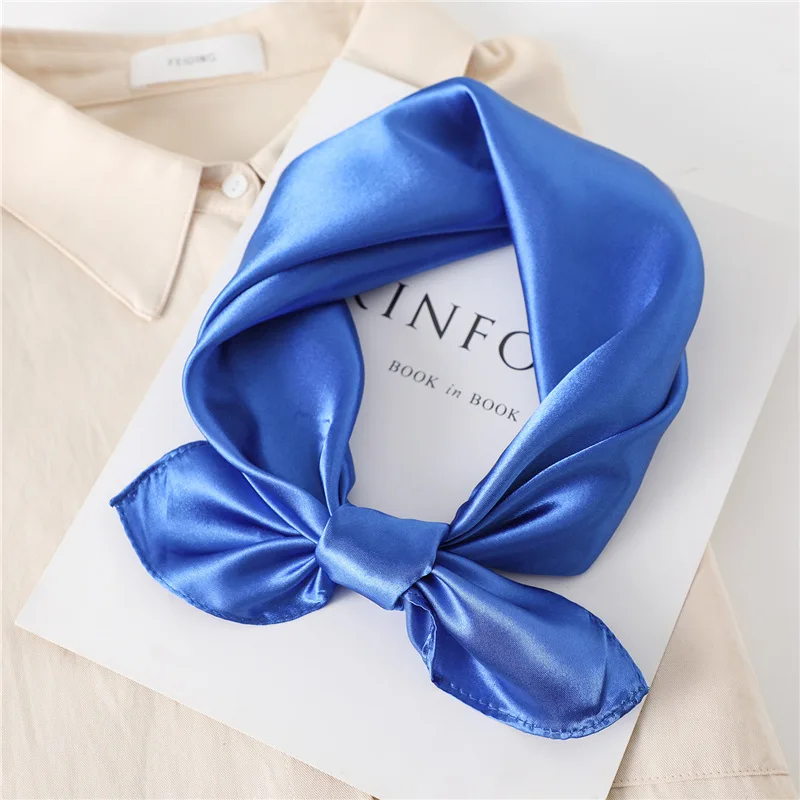 Luxus Solide Quadrat Schal Für Frauen 60 cm Satin Hals Haar Krawatte Band Tasche Warp Weiche Halstuch Hijabs Kopf weibliche Foulard – Detail 6