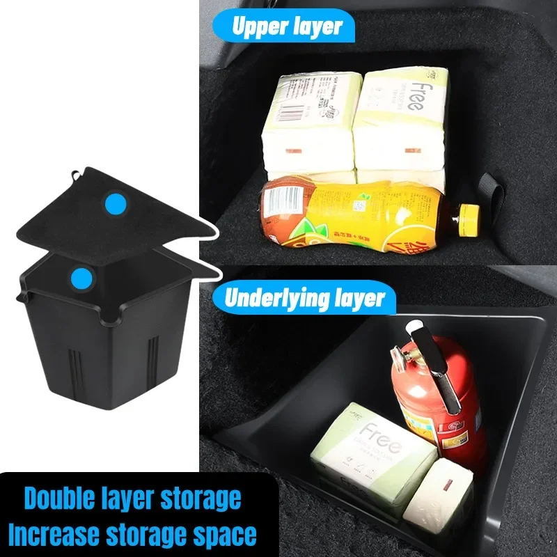 Car Trunk Side Storage Box for Tesla Model Y-24 Hollow Cover Organizer Flocking Mat Partition Board Stowing Tidying