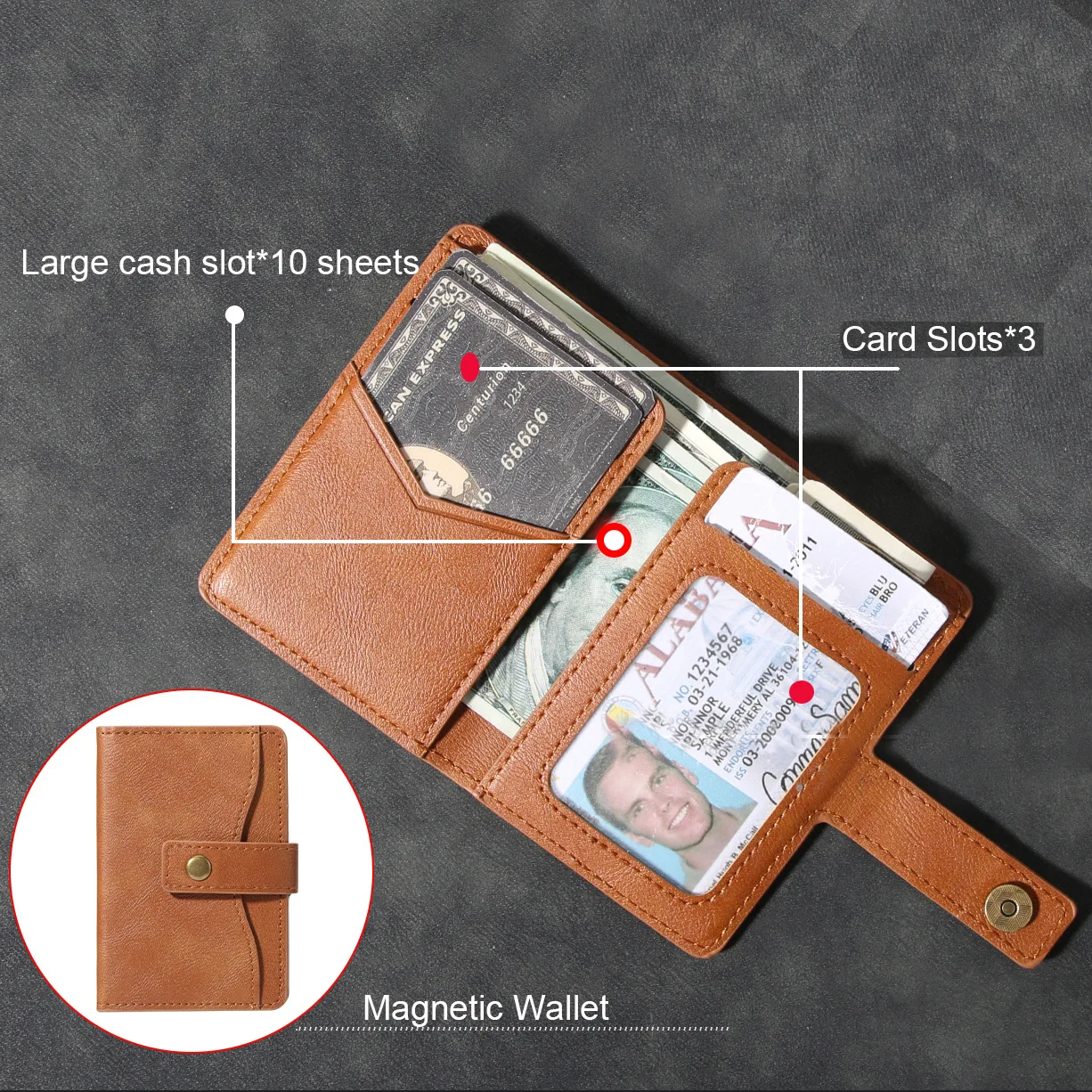 Modische Multifunktionale Kartentasche, Geldscheinklammer, Magnetische Handyhülle-Geldbörse, Unisex Zweifach Faltbare Schnallen-Münzbörse – Detail 11