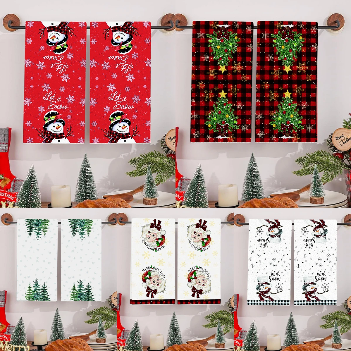 Festive Green Buffalo Plaid Christmas Dish Towels - Farmhouse Noel Kitchen Decor
