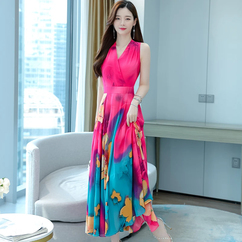 chinese dress ladies Women Purple Chiffon Long Sleeve Dress Blue Casual Robe Floral Pink Stand  Up Collar Dresses Plus Size at Amazon Women's Clothing store