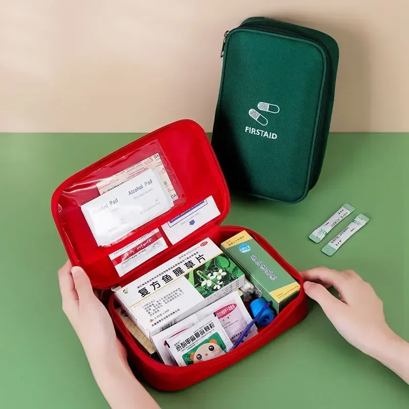 Compact Travel First Aid Organizer - Portable Medicine Pouch with Double Zippers