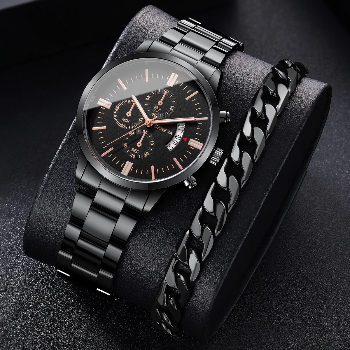 Men's Business Watch Watch Bracelet Set Men's Temperament Analog Quartz Watch ,The Best Choice For Men's Gift(Box not included)