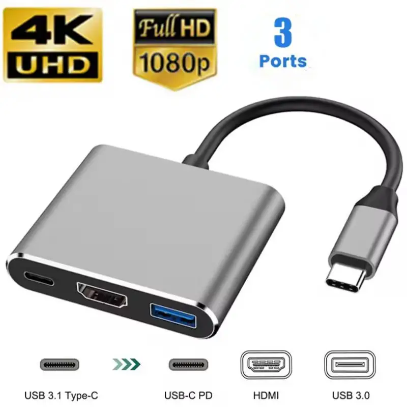 3 in 1 Docking Station Usb Hub USB C to HDMI-compatible Macbook Air Converter Type Mobile Phone Accessories Phones usb hub adapter type c docking station usb hub converter cable converter docking station