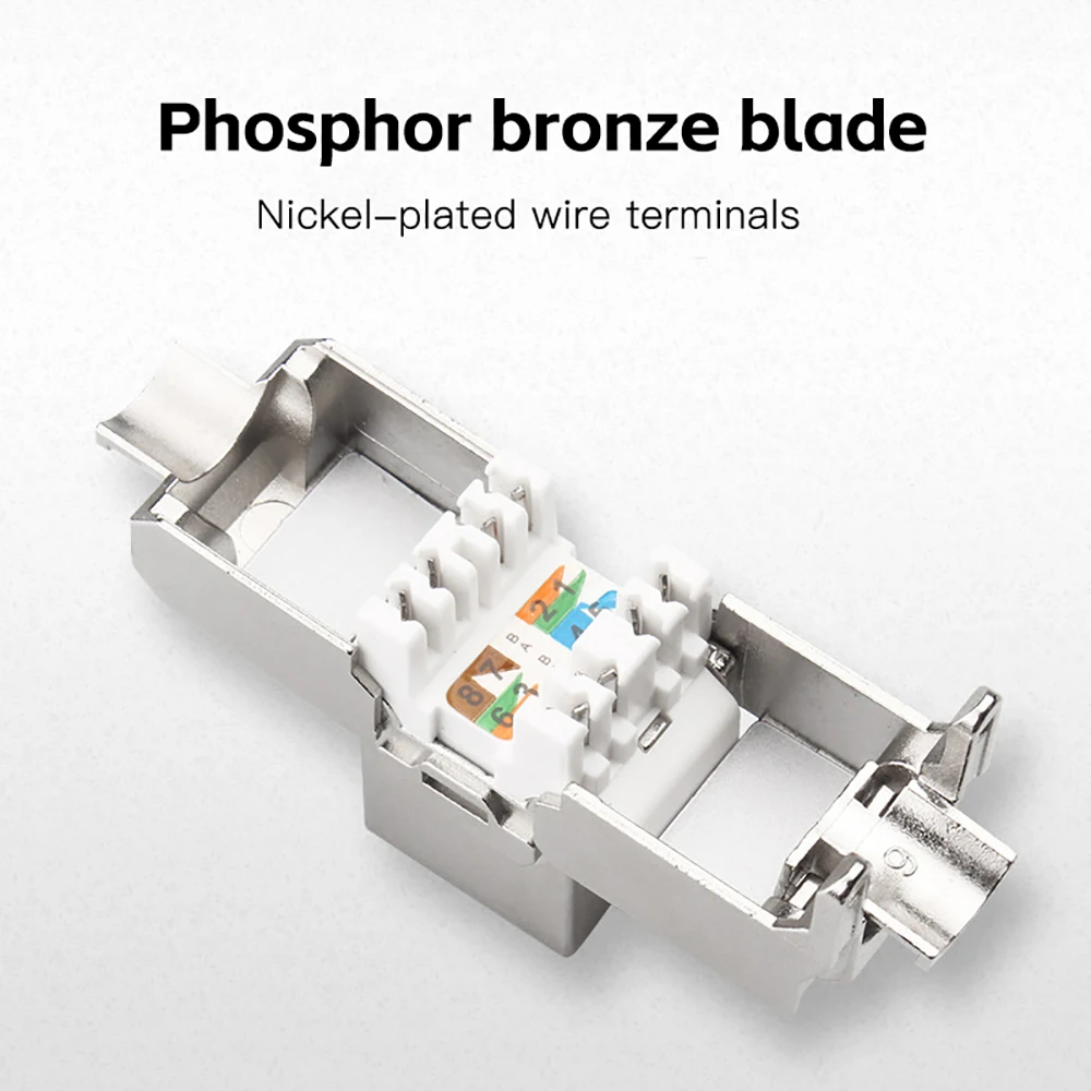 Tool-Less Cat6a Cat7 Keystone Jack RJ45 STP Zinc Alloy Module Coupler 22-26 AWG Shielded Network Ethernet Adapter