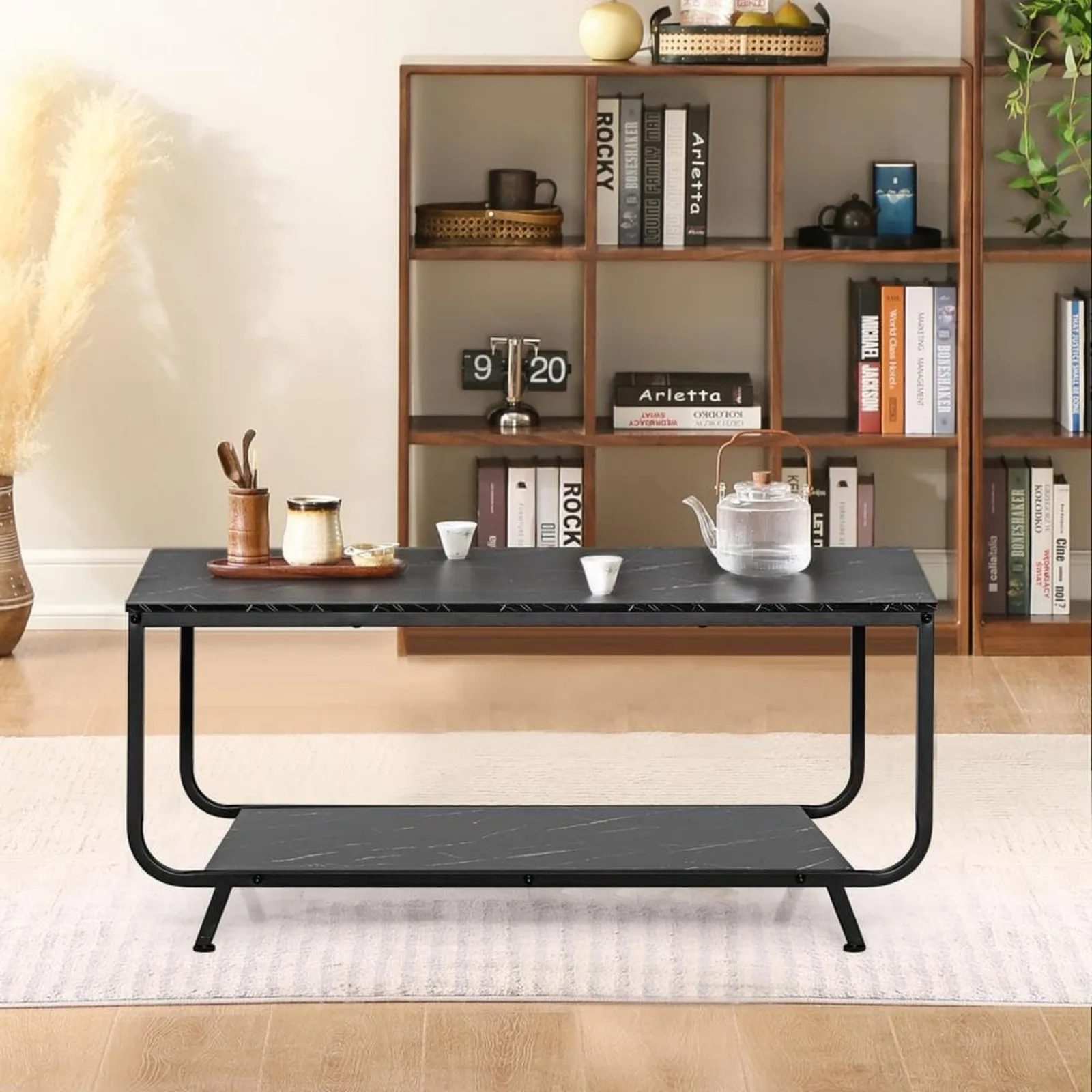 

US 42 in. 2-Tier Modern Rectangle Marble Coffee Table W/Storage Shelf for Living Room