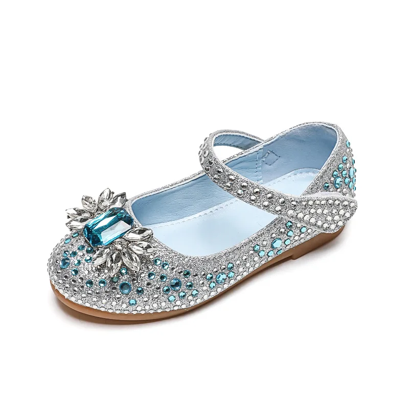 

Girls' Rhinestone Princess Shoes Spring and Autumn 2022 New Children's Sequined Leather Shoes Big Girl's Soft Sole Shoes