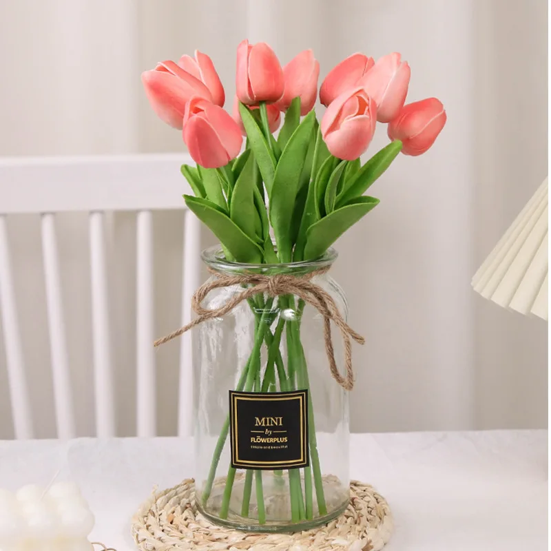 

10PCS Tulip Artificial Flower Real Touch Artificial Bouquet PE Fake Flower for Wedding Decoration Flowers Home Garden Decor