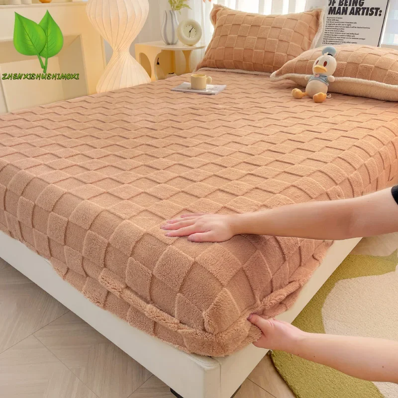 

Плюшевое постельное белье для зимы, теплое постельное белье, размер Queen/King, плотное постельное белье из кораллового флиса, простыня housse 180x200 см, 1 шт.