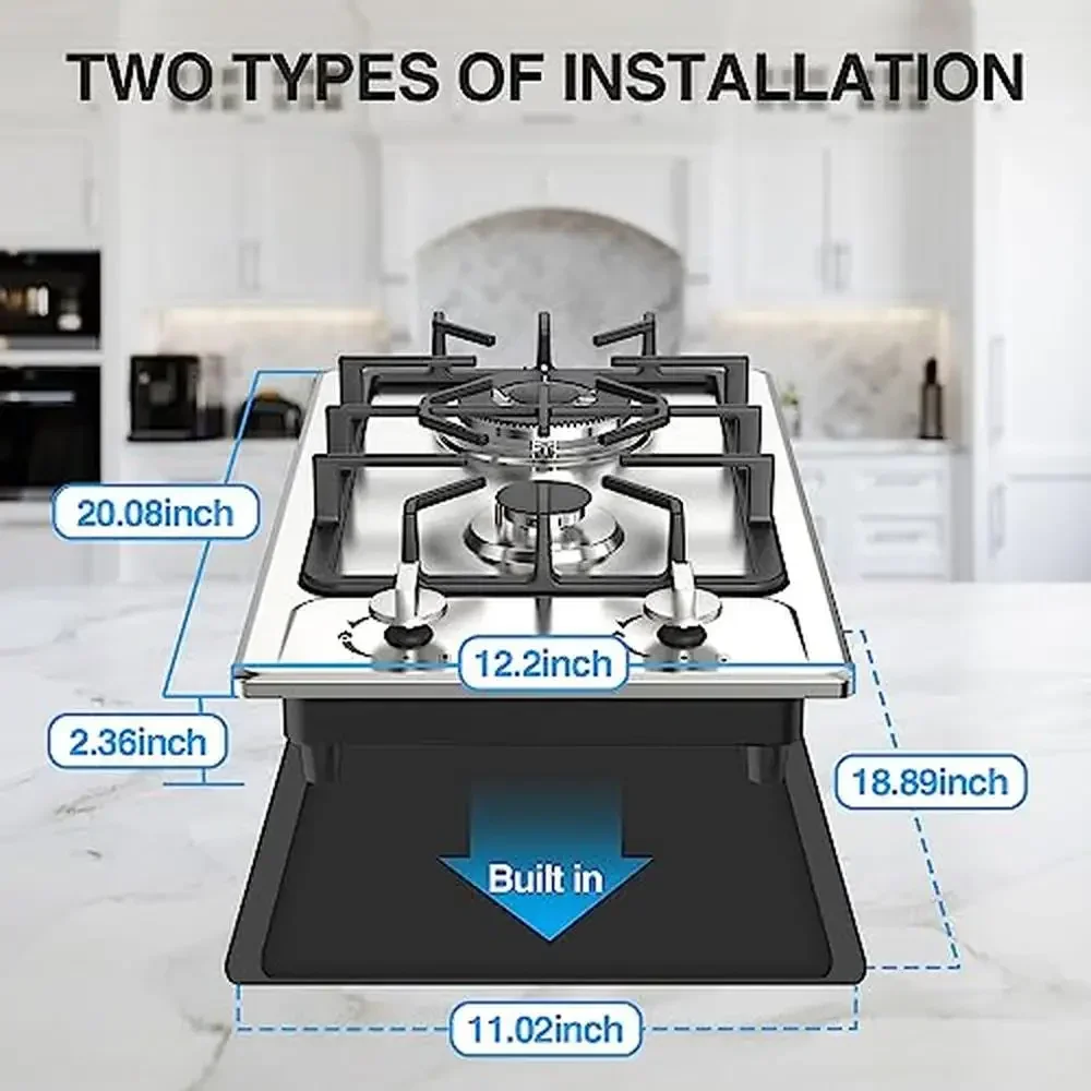 Portable Gas Cooktop Stainless Steel 2 Burner Stove Dual Fuel Built-in RVs and Apartments 2