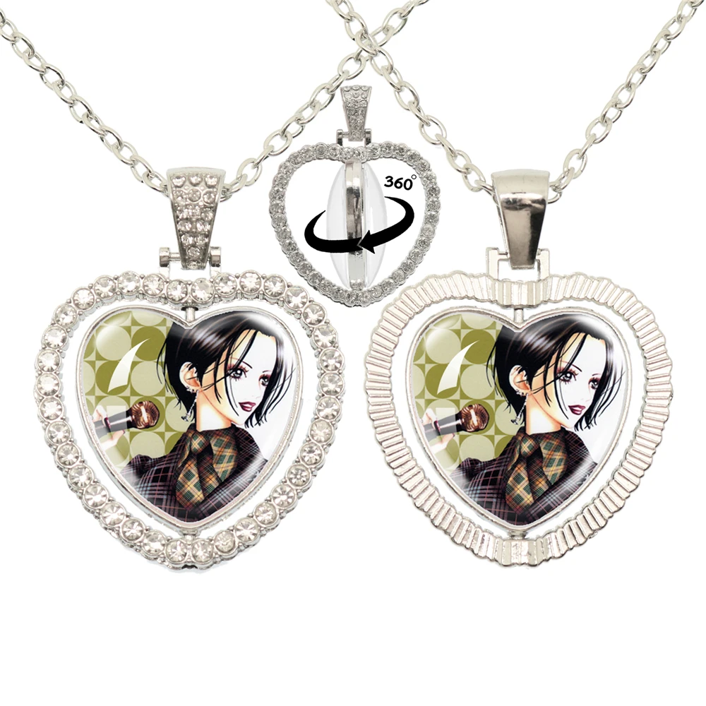 Nana Anime Glas-Herz-Anhänger, doppelseitige Halskette, 360-Grad-Drehung, Cosplay, Modeaccessoires, Schmuck – Detail 17