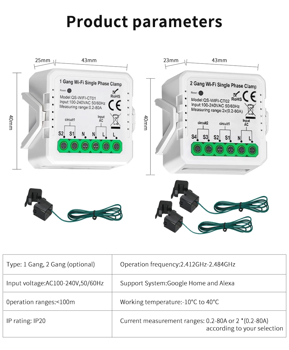 Tuya Smart Wifi Energie Meter 1CH 2CH Strom Transformator Clamp 80A Solar PV System Power Produktion Verbrauch Monitor 100-240V – Detail 13