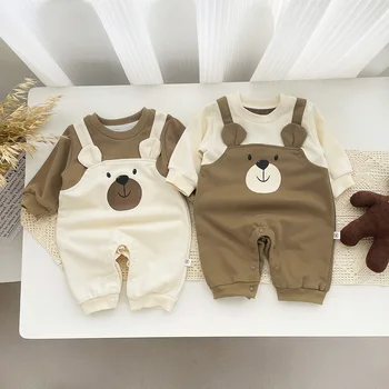 Autumn Baby Romper – Warm Bear Pattern Bodysuit for Boys & Girls (0–2 Years)