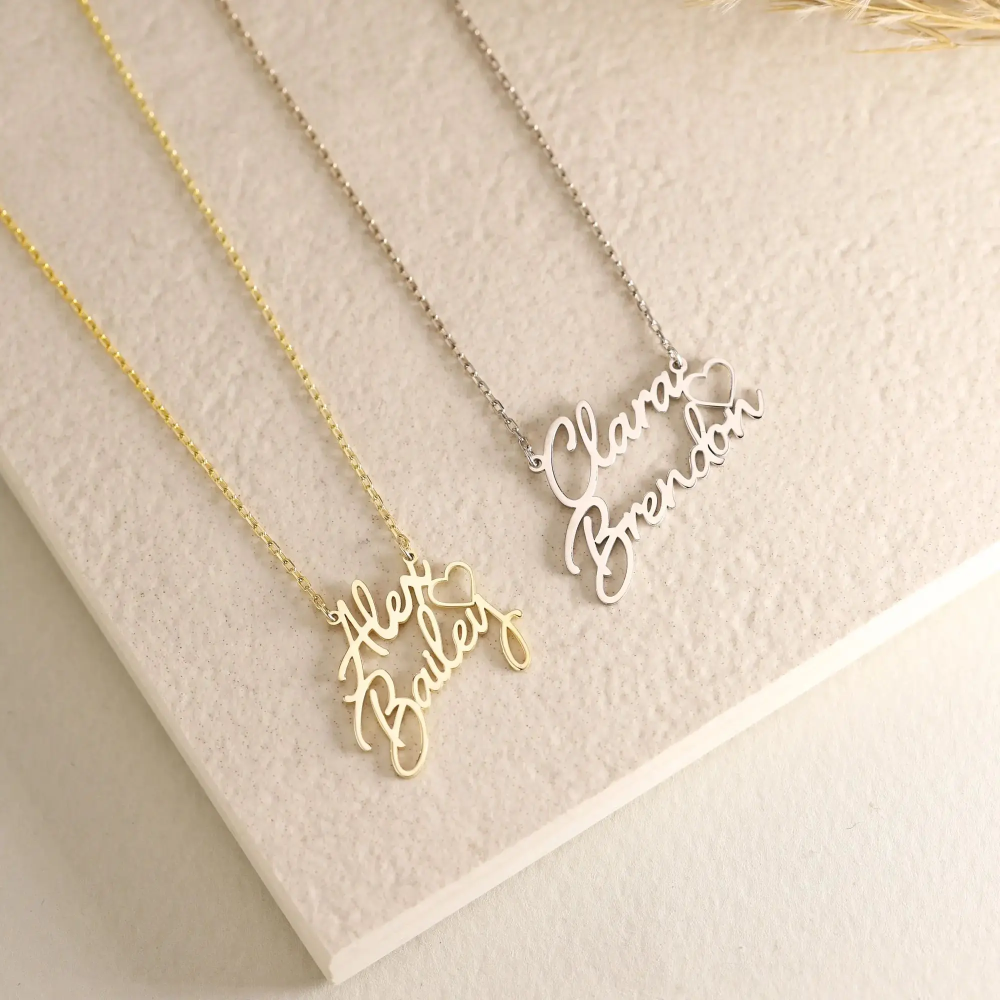 Double Name Heart Necklace Child and Mom Name Necklace