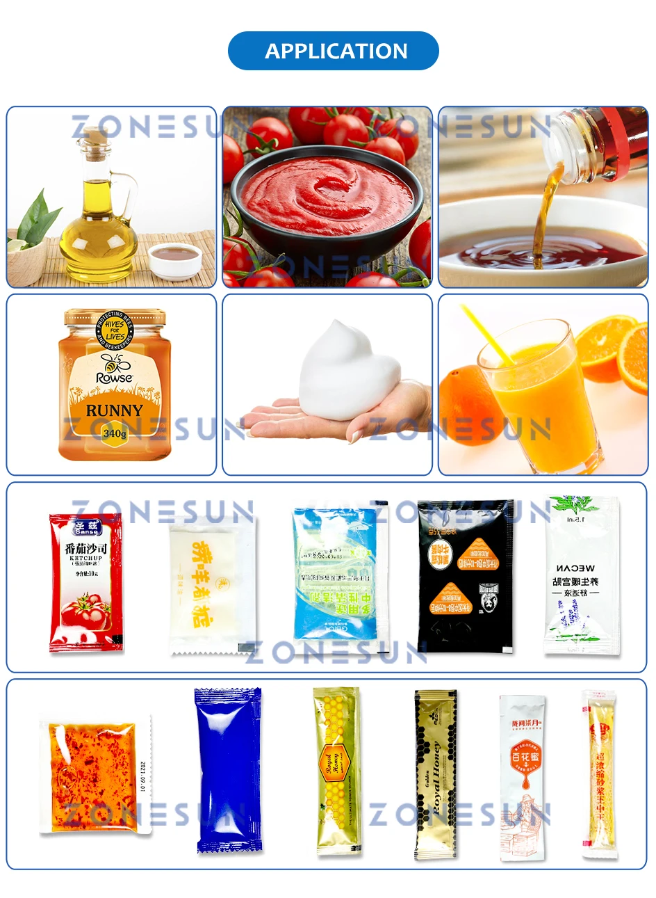 ZONESUN ZS-PL240LS Sauce Spice Honey  Sachet Ketchup Package Liquid Paste Filling Sealing Machine With Mixing Heating Function