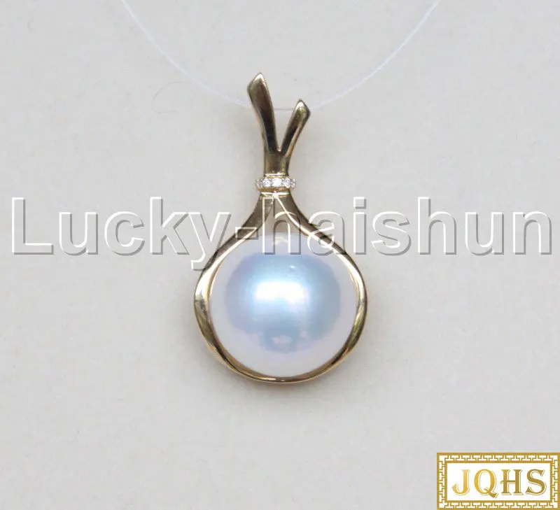 

GENUINE 14MM ROUND WHITE SOUTH SEA PEARL NECKLACE PENDANT 18KT SOLID GOLD J12590