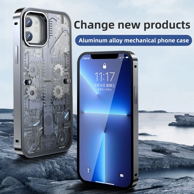 

Mechanical Gear Case for iPhone 14 13 12 Pro Max Cover Alloy Metal Armor Shockproof Hard Shell for Apple 14Pro 13Pro Phone Funda