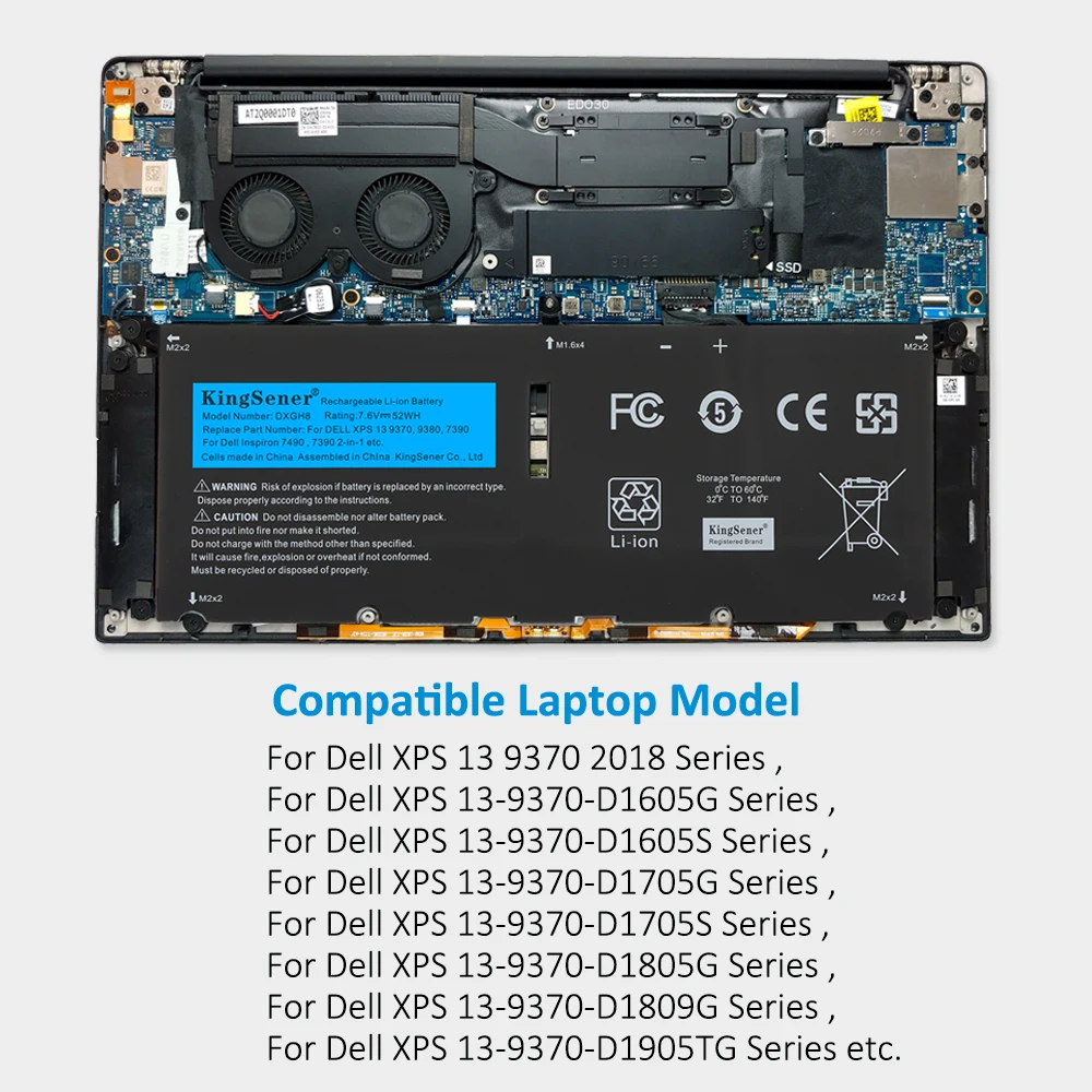 Bateria do Portátil 6842mah Dxgh8 Dell Xps 13 9380 9370 7390 Dell Inspiron 7390 G8vcf 0h754v P82g 52wh Kingsener2-in1 - Imagem 4