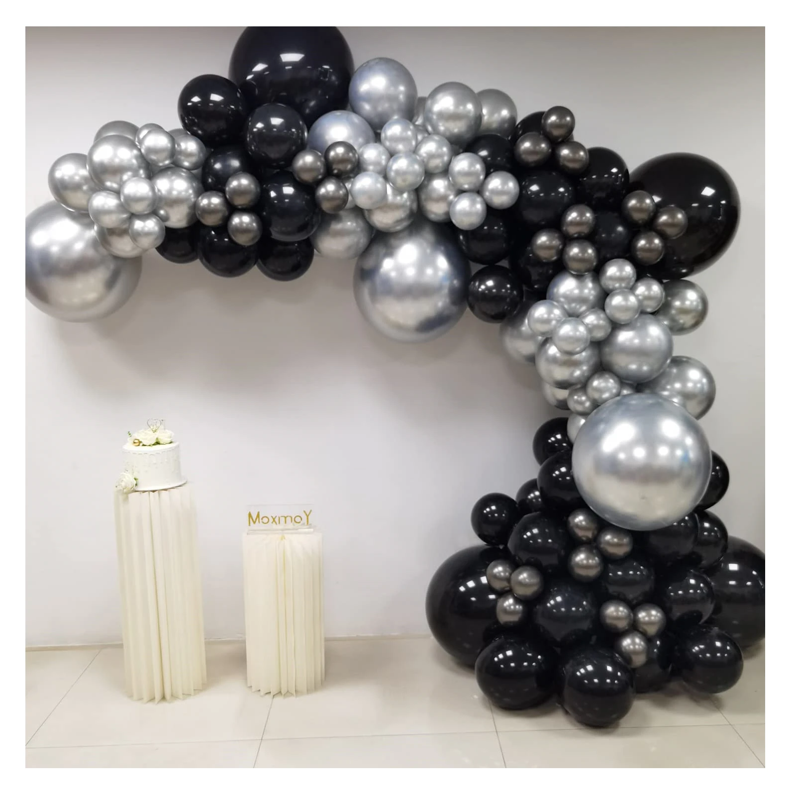 

138pcs Silver Black Latex Balloon Garland Arch Kit Birthday Baby Shower Bridal Wedding Party Decorations