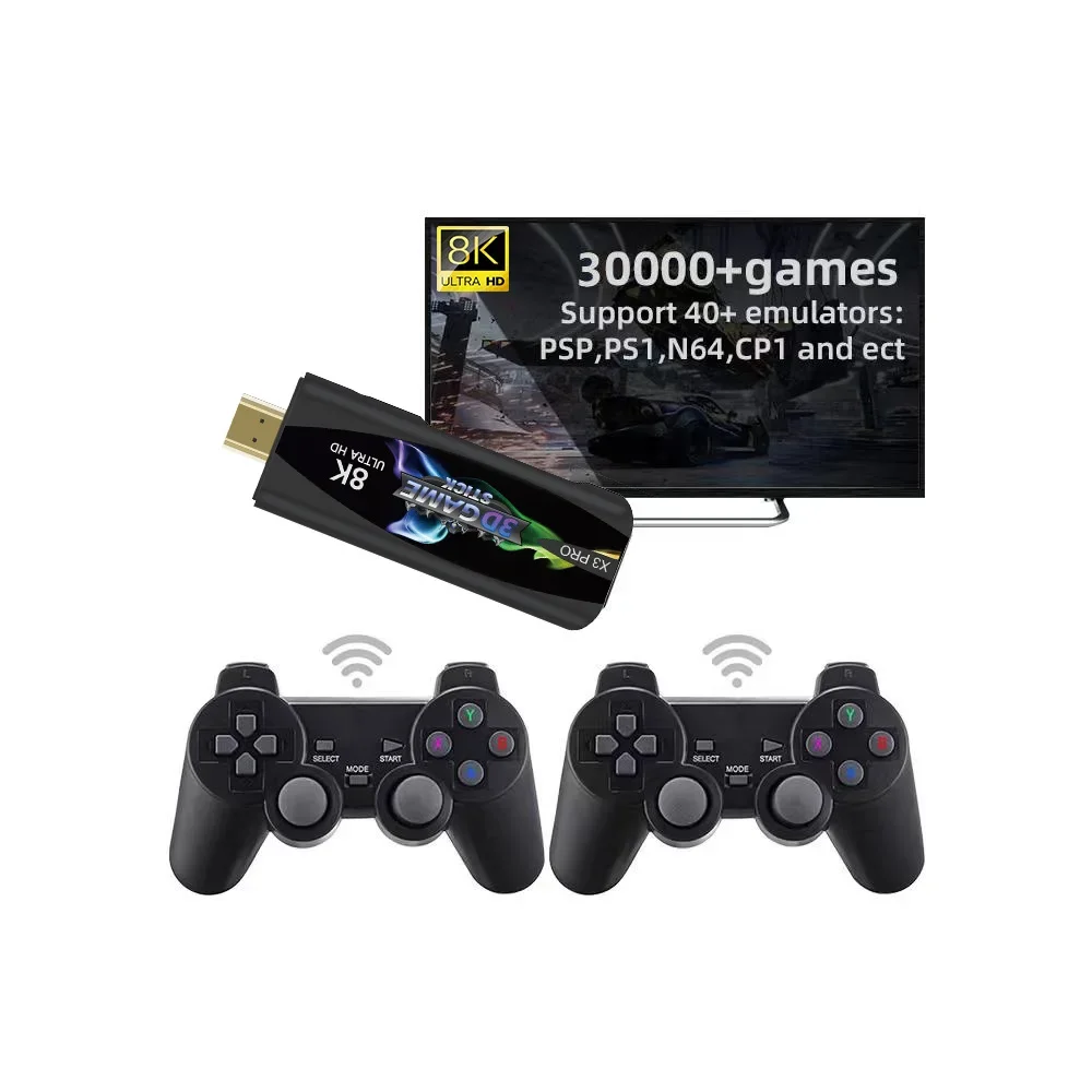 MOAO X3pro Dual System Game 8K Retro Video Games Console with Wireless Controller 3D USB Stick 64G 30000+ Games For PSP TV BOX