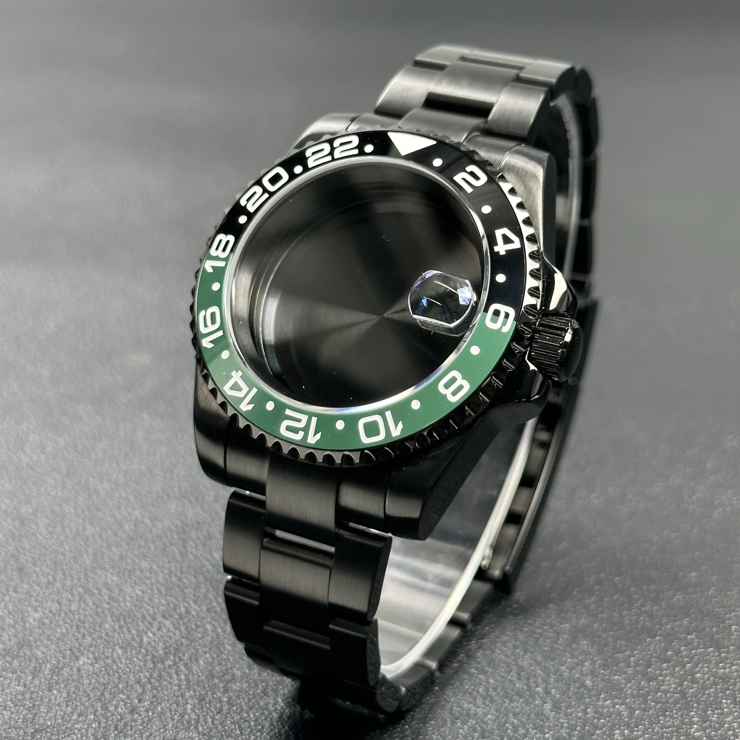 Elegant 40mm Black Watch Case with 120-Click Bezel for Automatic Mechanical Movement - Premium Dial Accessories