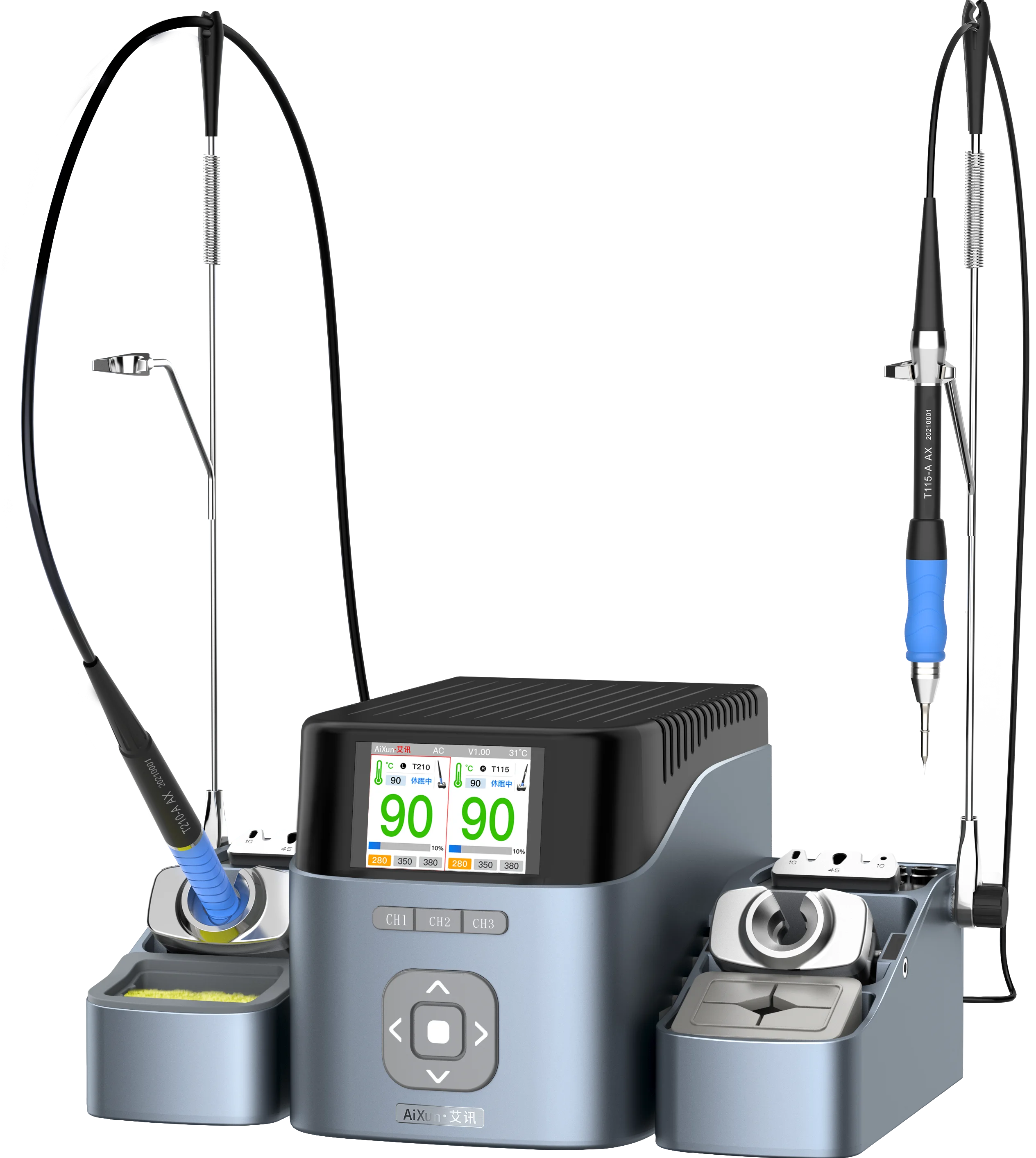 

AIXUN T420D Soldering Station Intelligent Dual Channel Welding Station For Phone PCB Repair With T245 T210 T115 Handle Tip JCID