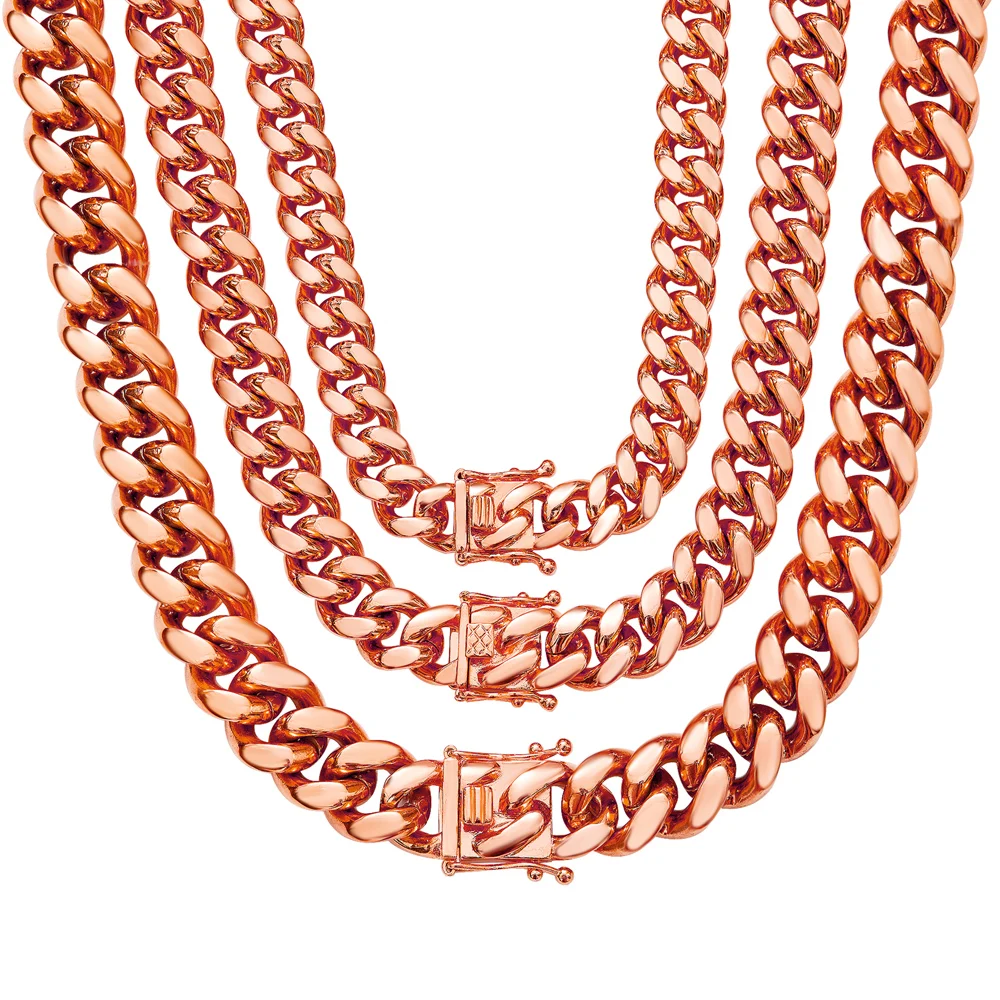 Cuban Link Chain for Women， Stainless Steel Curb Necklace  Jewelry ，Plated with rose gold