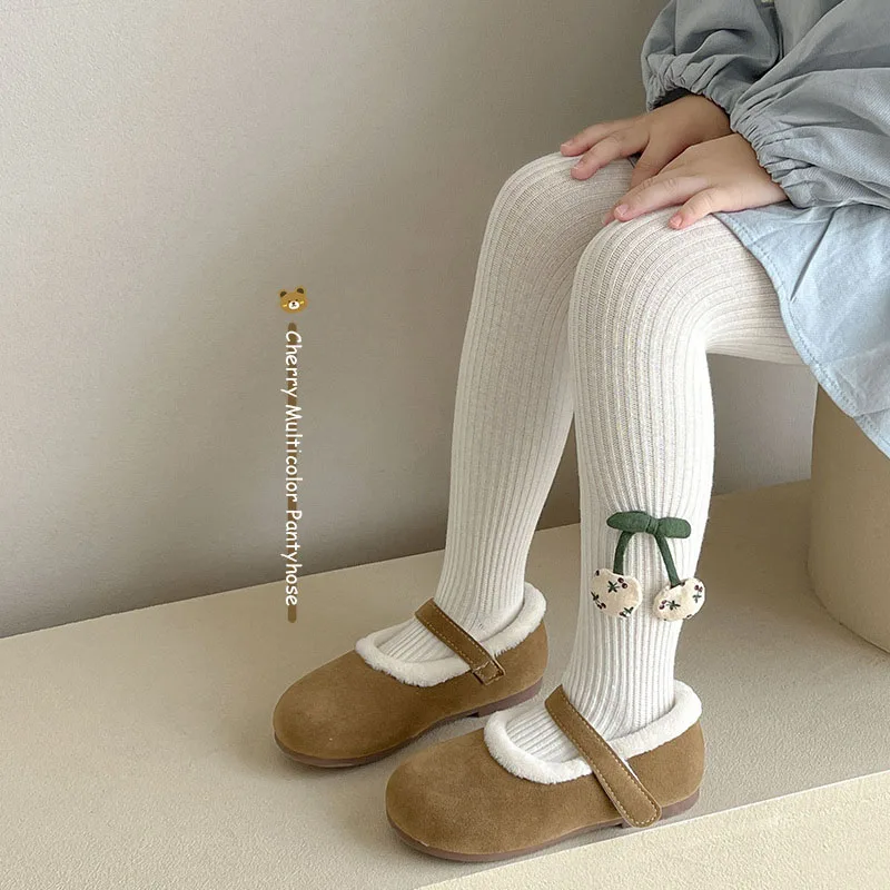 Kids Pantyhose Baby Fashion Korean Style Cute Cherry Girls Cotton Knitted Leggings Long Stocking kids pantyhose,toddler tights,kids leggings